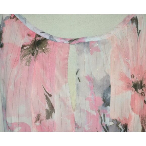 R & M Richards Pink Floral Ruffled Maxi Dress Women's 16W Chiffon Fairy Feminine - Picture 4 of 15